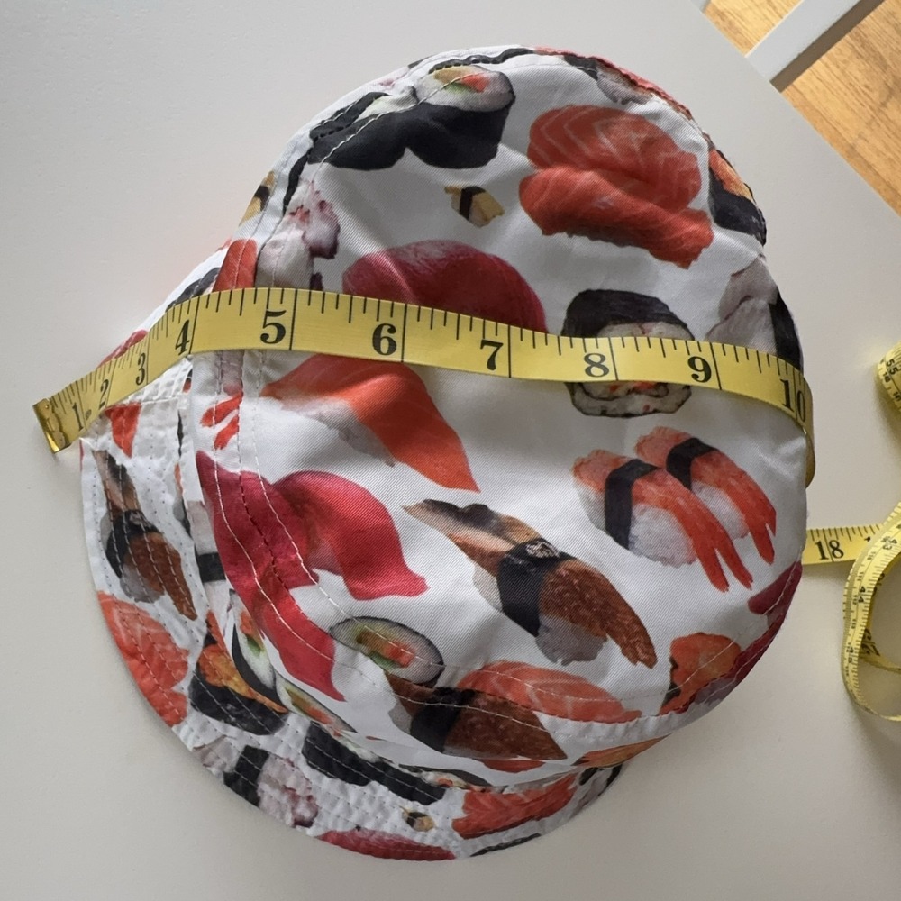 Reversible Sushi Print Bucket Hat Black Japanese Food Nigiri Maki Novelty Y2K - Picture 4 of 5